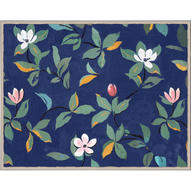 Midnight Blue Magnolias Print by Paule Marrot, Acrylic Box, 44" H x 56" W x 1.25" D