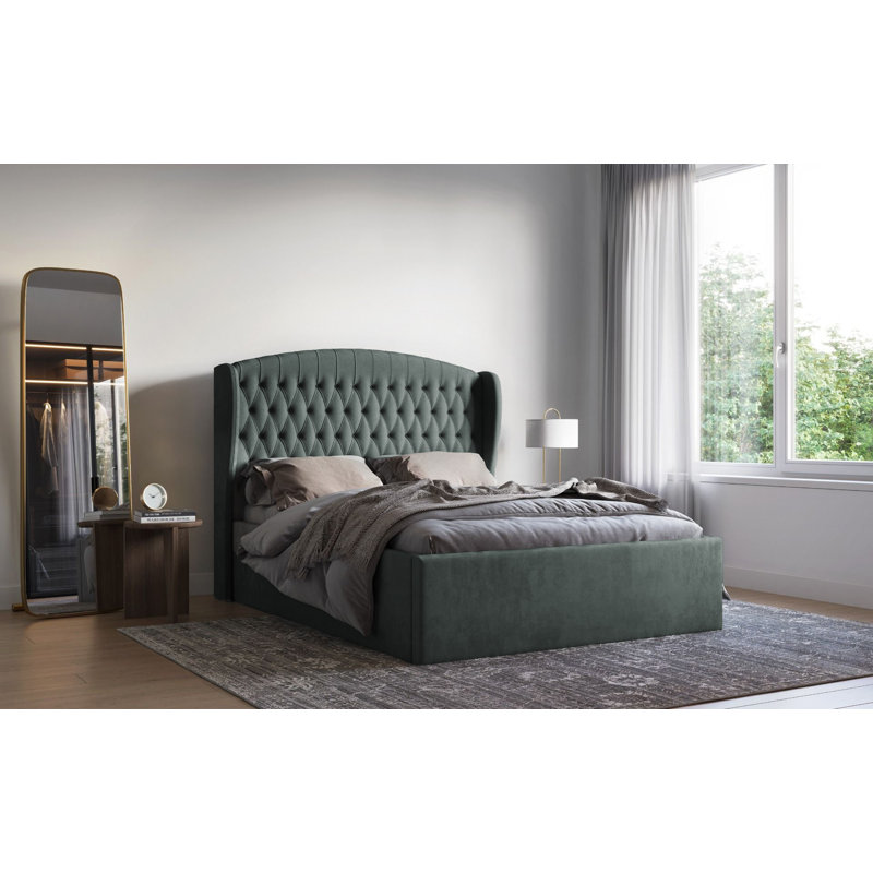 Medau Velvet Upholstered Bed Frame - Padded Headboard, Chrome Feet, Chrome, Small Double (4')