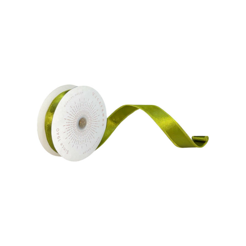 Ruban de Noël satiné 10 pi Vickerman, Vert mousse, H 0,2 po x l 360 po x P 1 po
