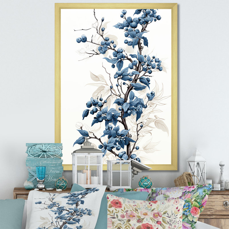 Windy and Blue Tree Beauty I - arbre, art mural, Cadre doré simple, H 20 po x l 12 po x P 1 po