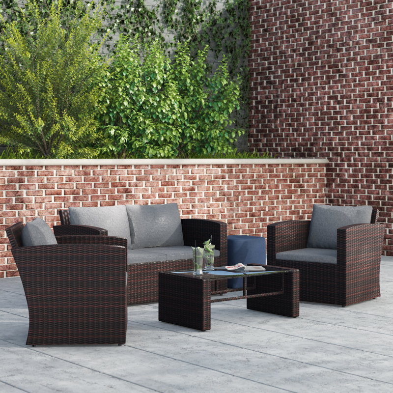 Kavel 4 - Person Patio Conversation Set with Cushions, Brown/Gray