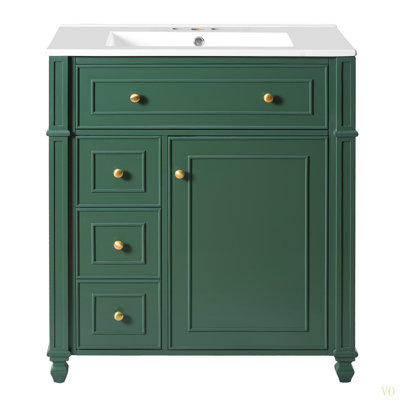 Meuble-lavabo de salle de bain avec lavabo en céramique, 30 po, armoire de rangement avec portes à fermeture en douceur et organisateur de porte
