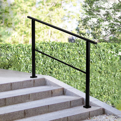 4 Step Handrails for Outside Stairs, Metal Stair Railing with Installation Kit Fits 1 to 4 Steps, Exterior Hand Rails for Seniors, Concrete Steps & Porch & Deck, Matte Black