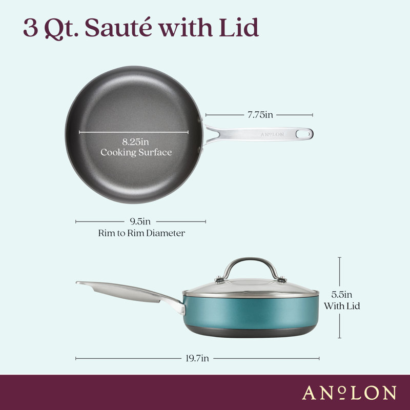Anolon Achieve Hard Anodized Nonstick Saute Pan with Lid - 3 Quart, Teal