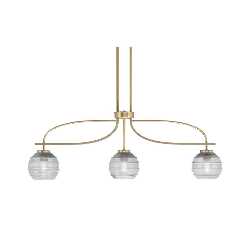 Luminaire pour îlot Cavella Light avec verre nervuré de 6 po, Fumée, Laiton New Age