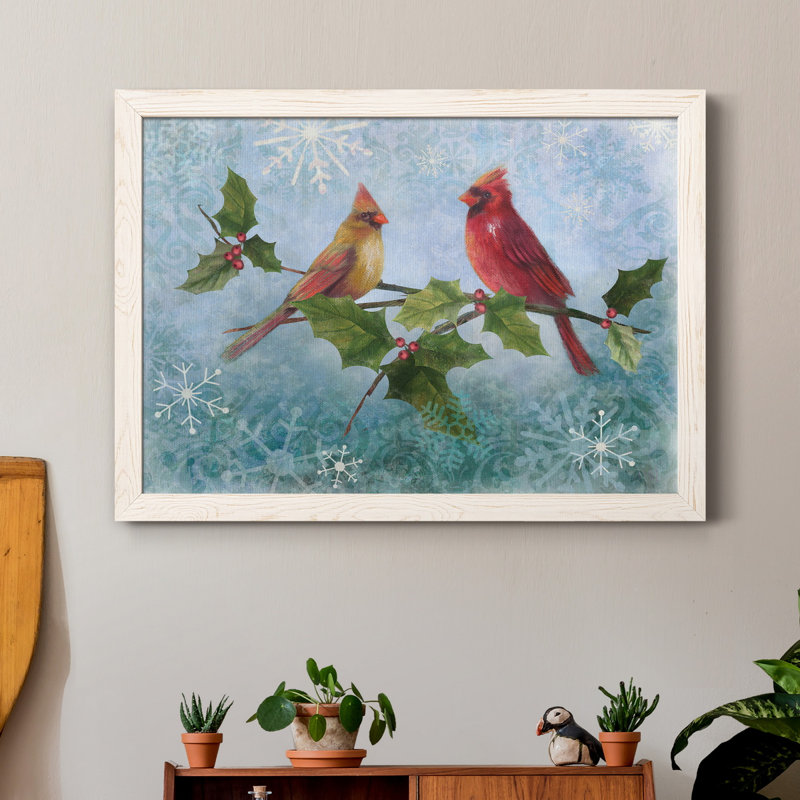Winter Cardinal Duet II - Reproduction d'art graphique sur toile encadrée, H 31,5 po x l 23,5 po x P 1,5 po, Blanc
