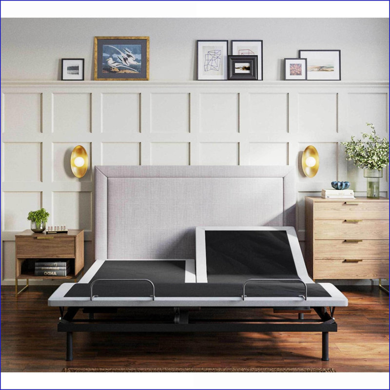 Queen Size Split Top Adjustable Bed Base with Head &amp; Foot Adjustment, Wireless Remote, Easy Assembly
