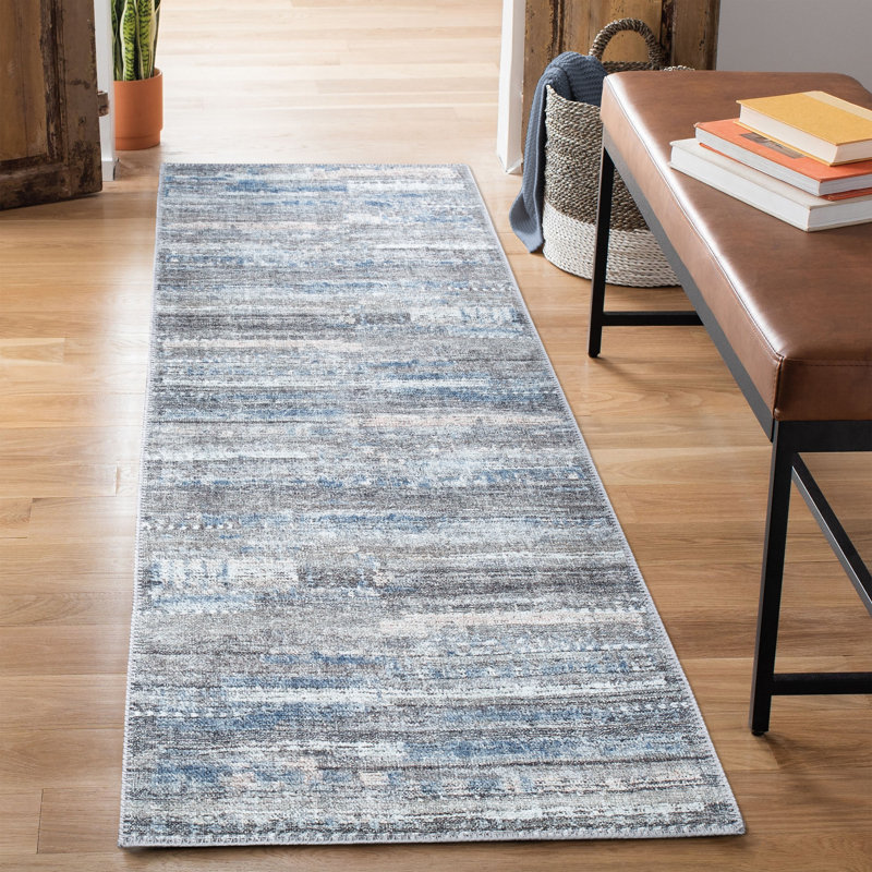 Tapis antidérapant lavable 17 Stories - gris / bleu / rosé, Tapis de couloir 2 pi 6 po x 7 pi