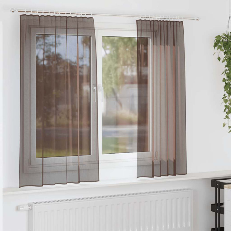 Voile Curtains With Tab Top 2 Pcs, Brown, 140cm Width x 140cm Drop