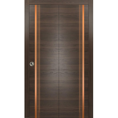 Portes coulissantes pliantes pour placard 30 x 96 Planum 1010 Frêne Chocolat, rails robustes, moulures, garnitures, quincaillerie, bois massif, portes de placard de chambre