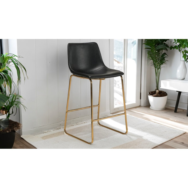 Tabouret de comptoir rembourré Kiryll, Similicuir noir / or, Tabouret de comptoir (siège d'une hauteur de 26 p