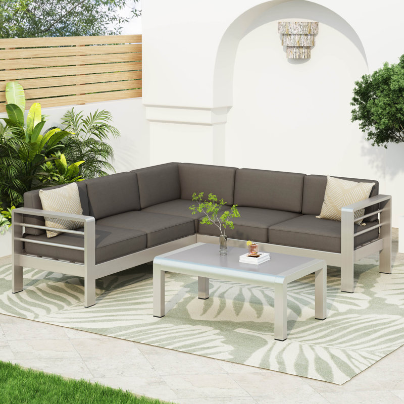 Caggiano 5 - Person Patio Conversation Set with Cushions, Non Sunbrella Khaki