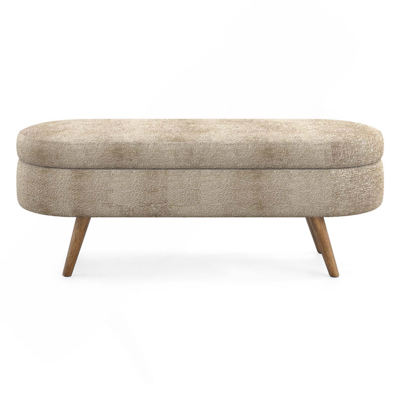 Ottoman Oval Storage Bench, Rubber Wood Legs, Brown