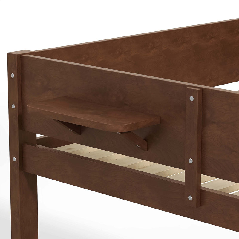 Queen Over Queen Solid Wood Bunk Bed With Convenient Tray, Storage Shelves And Reinforced Slat Support, Vintage Brown, Brown