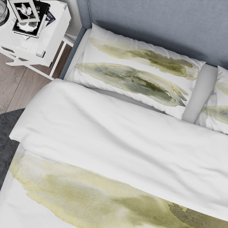 Dark Green Abstract Clouds I - Modern Duvet Cover Set - Microfiber Polyester, King Duvet Cover + 2 King Shams