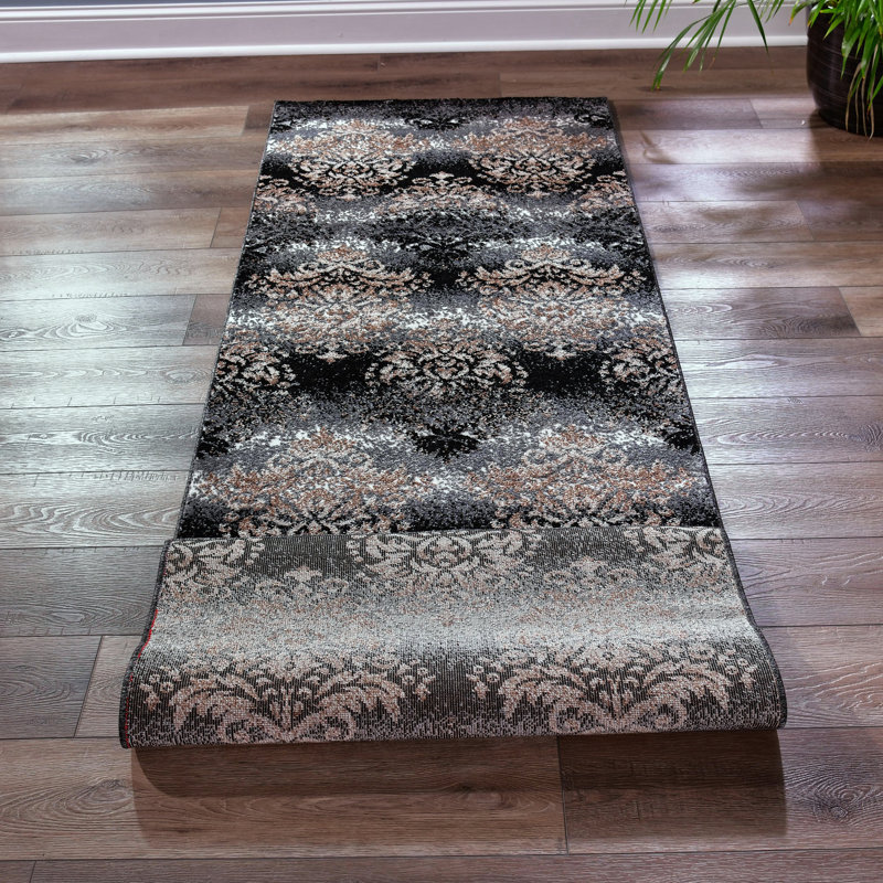 Tapis décoratif ikat noir/doré Bolinger, Tapis de couloir 2 pi 8 po x 8 pi 1 po