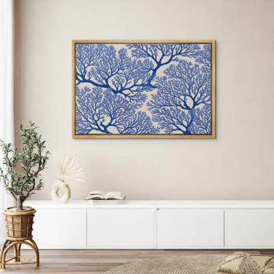 Blue Coral Branch Coastal Botanical Wall Decor for Living Room Bedroom Framed Canvas Master Bedroom Wall Art Work Print