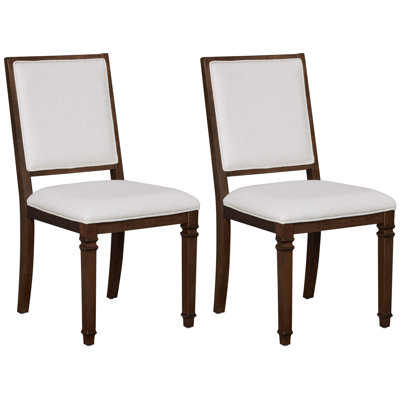 Traditional Solid Wood Dining Chairs Set Of 2,Linen Fabric Upholstered Kitchen Chairs With Turned Decorative Legs, Comfortable Seating With Thickened Cushion For Dining Room, Living Room,Brown