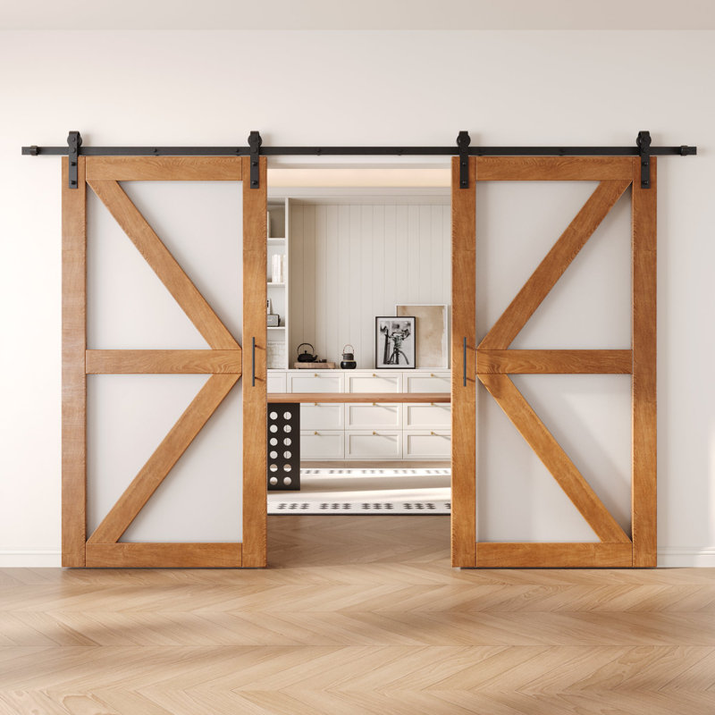 Portes de grange non assemblées et finies en verre avec motif à flèche 32 po x 80 po Homacer Early American, 32 po x 80 po