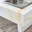 Table basse, 31,4 po x 31,4 po x 12 po, blanc perle, avec effet marbré moderne