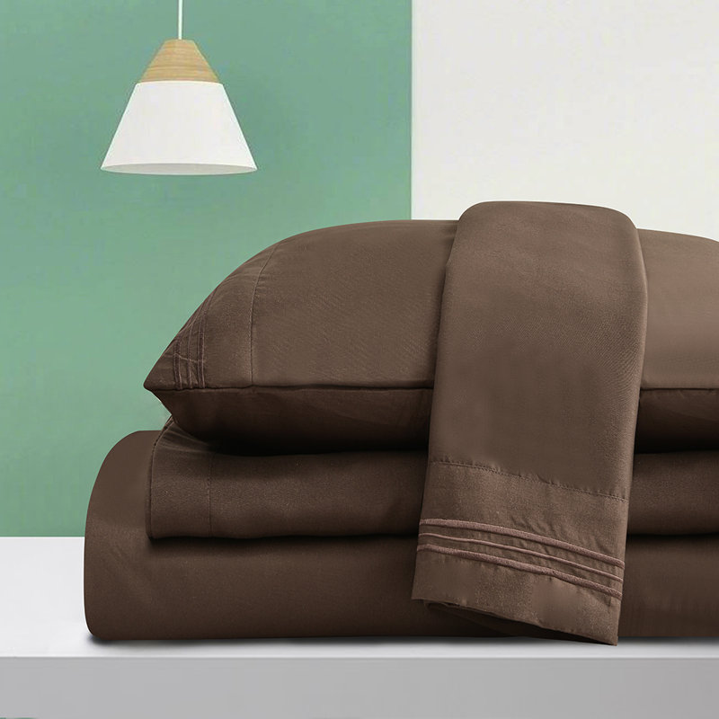 Ensemble de draps en rayonne de bambou , Café, Ensemble de draps pour très grand lit avec 2 taie