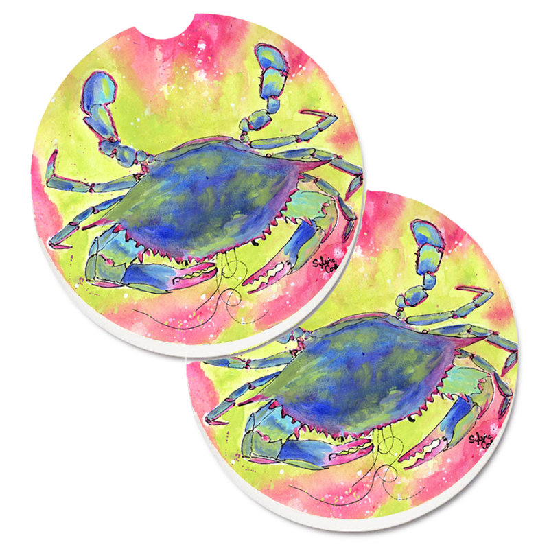 Sous-verre pour voiture crabe, Vert/rose, Crabe