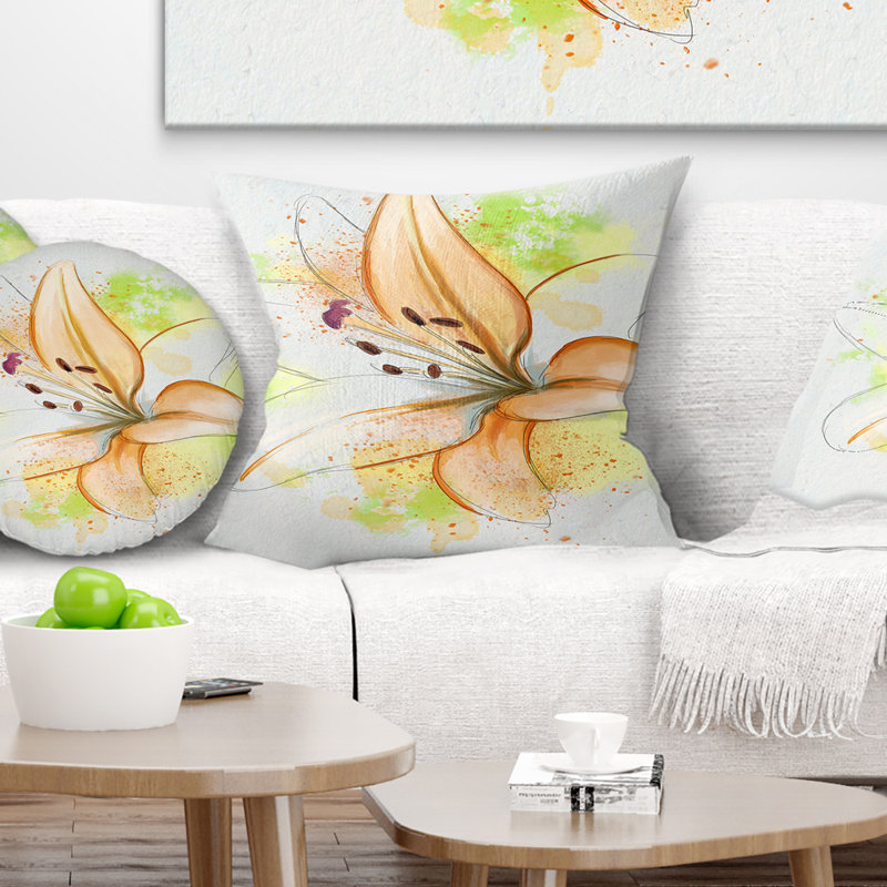 Jolie fleur jaune avec éclaboussures vertes - coussin à imprimé floral, 18 po x 18 po, Coussin décoratif