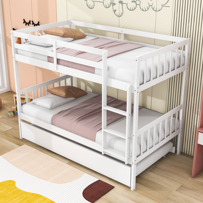 Lit superposé simple au-dessus d'un lit simple en bois avec lit gigogne simple, Blanc