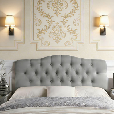 Tufted Upholstered Headboard, Solid Wood Head Board With Wood Legs, Adjustable Height Bed Headboard From 37” To 51” Fabric Headboard In Modern Button Design
