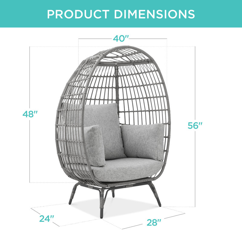 Gray Wicker Oversized Egg Lounge Chair with Cushions