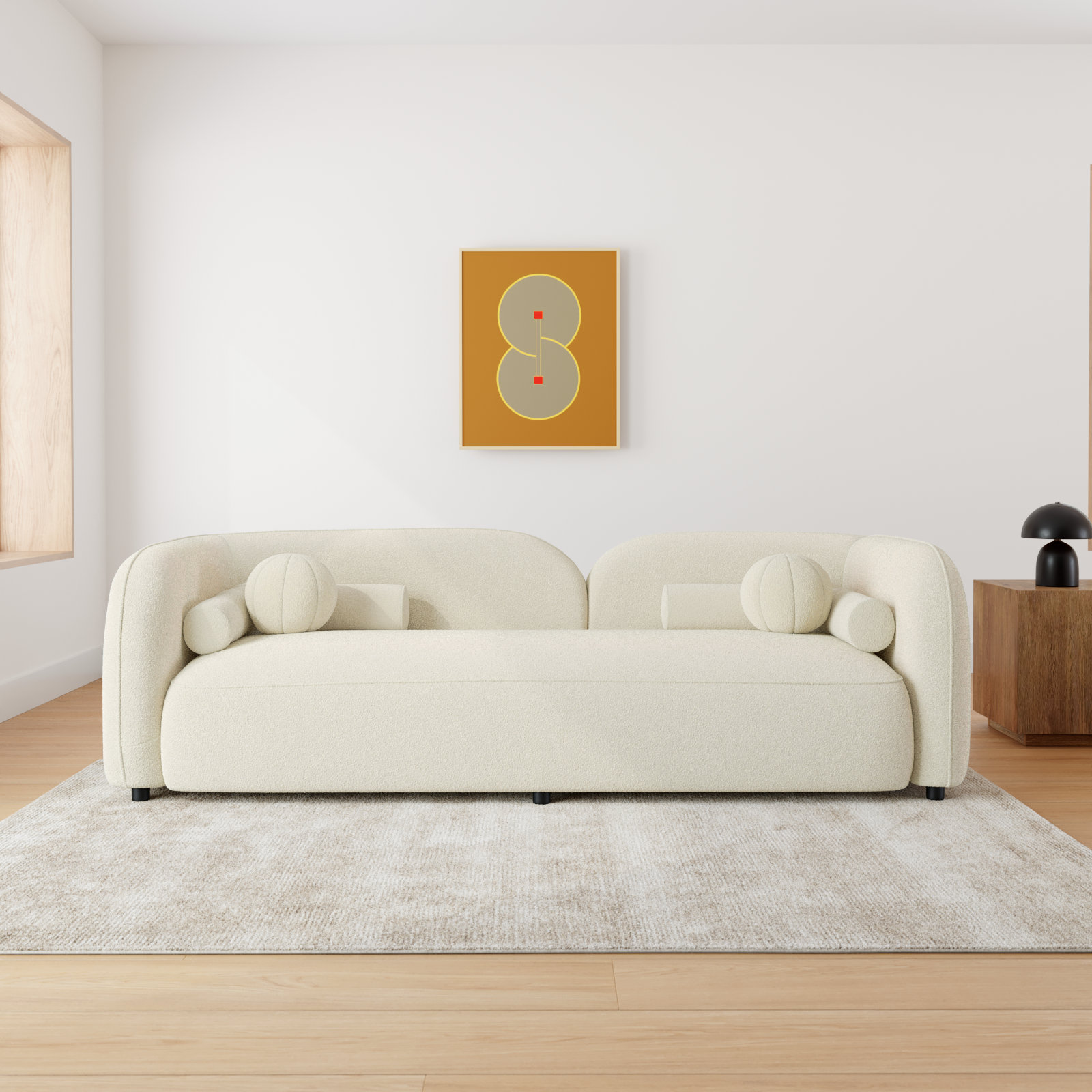 Katrien 93'' Upholstered Sofa, Ivory Boucle