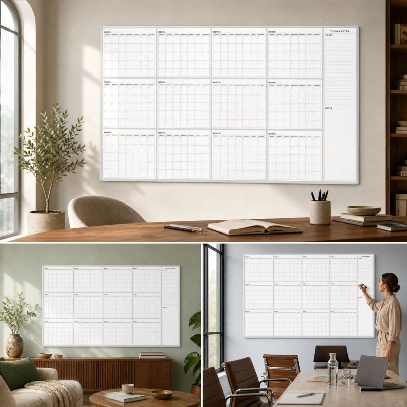 Calendrier mural de 12 mois, grand format, 58 x 34 cm, non daté, réutilisable, tableau blanc avec liste de tâches effaçable, organisateur de planning annuel.