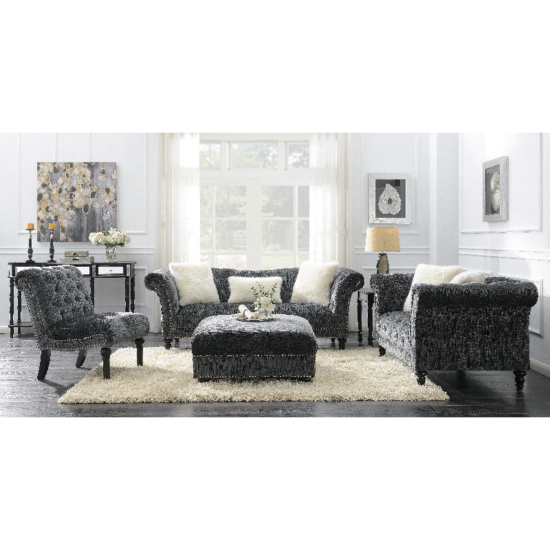 Repose-pieds cocktail carré touffeté de 37 po de largeur Davion, Polyester gris anthracite Bliss