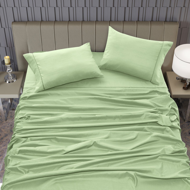 Ensemble de literie en microfibre , Ensemble de drap pour lit très grand avec drap-ho, Sauge