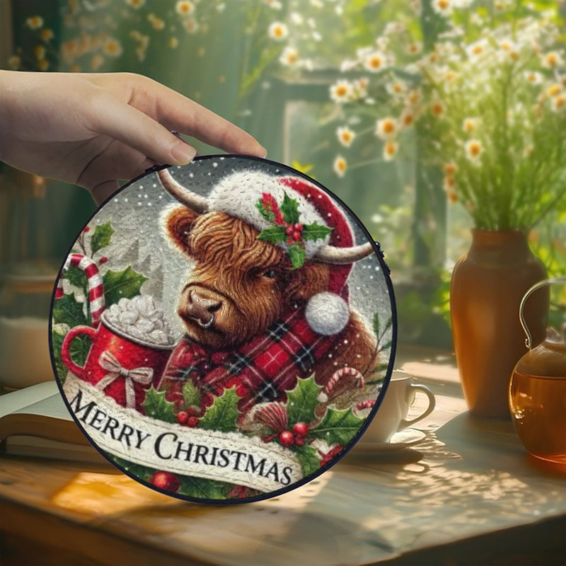 Merry Christmas Highland Cow, 3,5 x 3,5 po (9 x 9 cm)