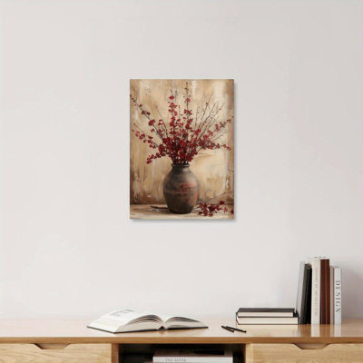 Serene Rustic Red Blossom Vase Canvas Print - Urban Studio