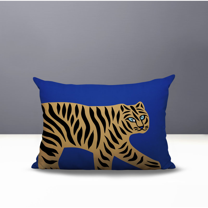 Oreiller rectangulaire intérieur / extérieur Gigi Tiger, Marine, H 20 po x l 14 po
