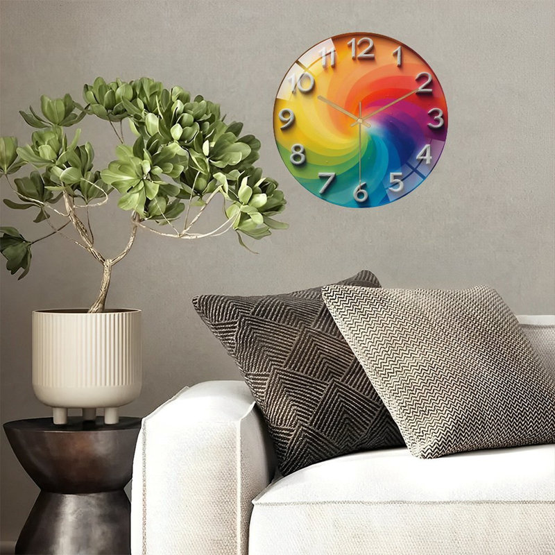 Grande horloge murale décorative avec art coloré - horloge murale moderne en verre 12 po