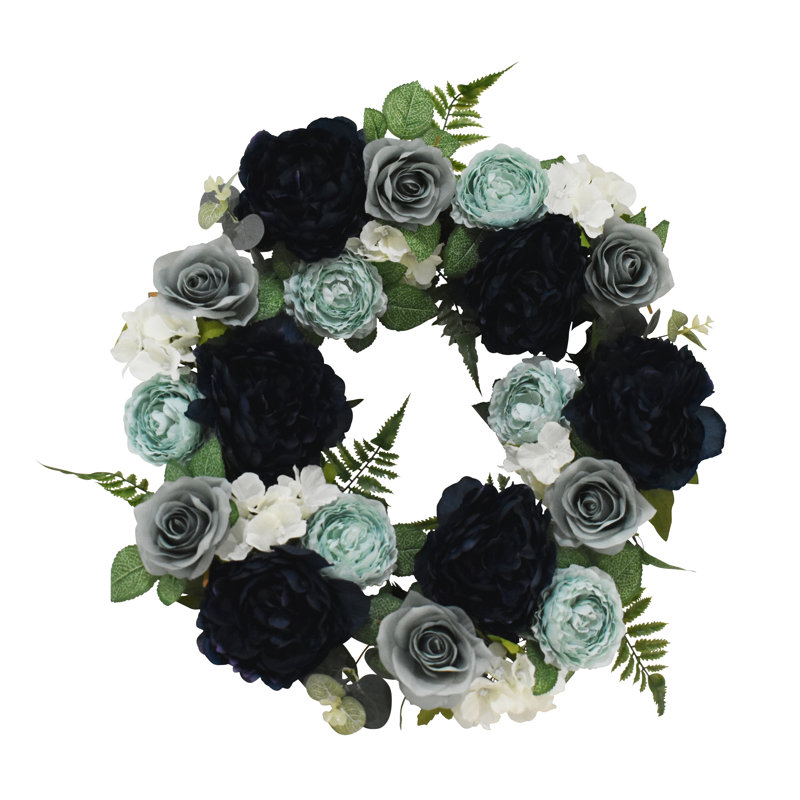 20" Spring Blue Peony Rose Ranunculus Wreath
