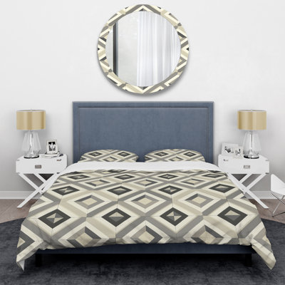 Ensemble de housse de couette beige gris Midcentury Geometrie