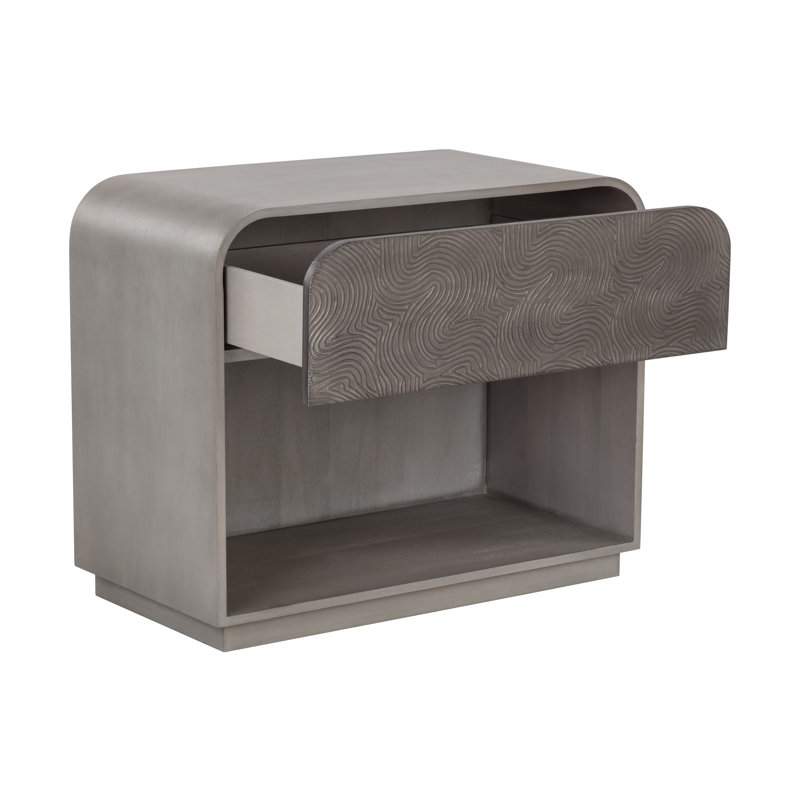 Gray Mango Wood Mid-Century Modern Nightstand with Drawer