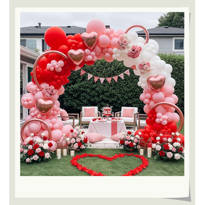 Hikma Mixed Size Matte Balloon Garland Kit, 137PCS With Foil Hearts, Easy Assemble For Galentine Wedding Baby Shower