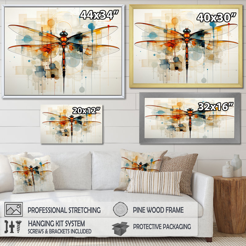 Libellule en teck vol éthéré géométrique - Libellule, art mural, Cadre simple noir, H 16 po x l 32 po x P 1 po