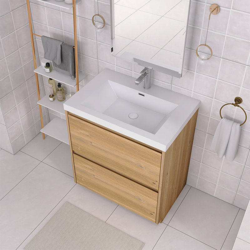 Meuble-lavabo simple 30 po en chêne avec plateau en résine intégré