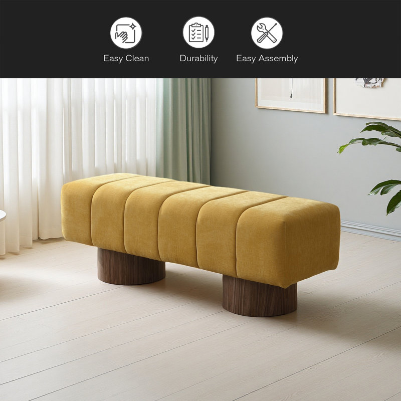 Dining Bench For Dining Room, No-Assembly End Of Bed Entryway Bench Ottoman For Bedroom Living Room, Yellow