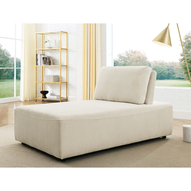 Norbie Upholstered Chaise Lounge, Beige Corduroy