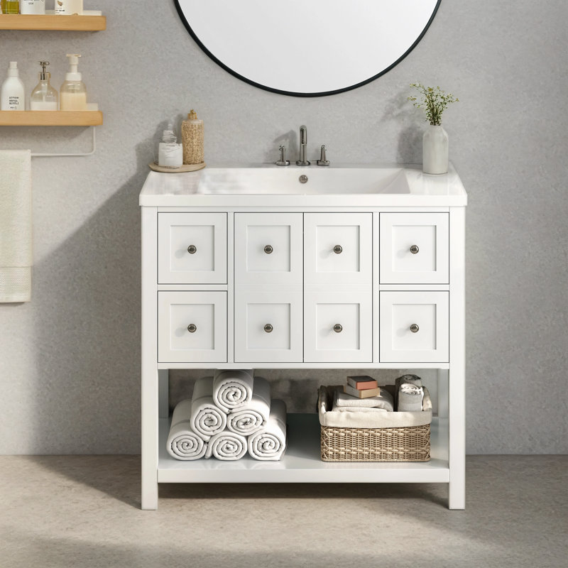 Ensemble de meuble-lavabo simple 36 po avec plateau Rontez, Blanc