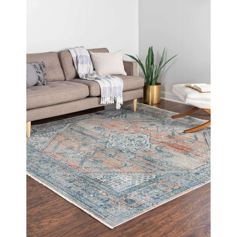 Tapis oriental rouge / bleu Alabama, Carré 10 pi 2 po