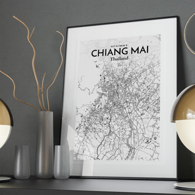 Chiang Mai City Map in Ink 1 Piece Wall Art