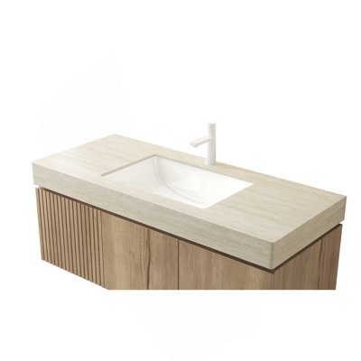 48" Travertine-Pattern Sintered Stone Countertop And Undermount Ceramic Basin With One Standard Pre-Drilled Faucet Hole, NO Cabinet, NO Faucet And Sin
